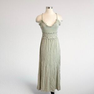 J For Justify Green Maxi Peasant Dress Crochet Summer Peasant Medium